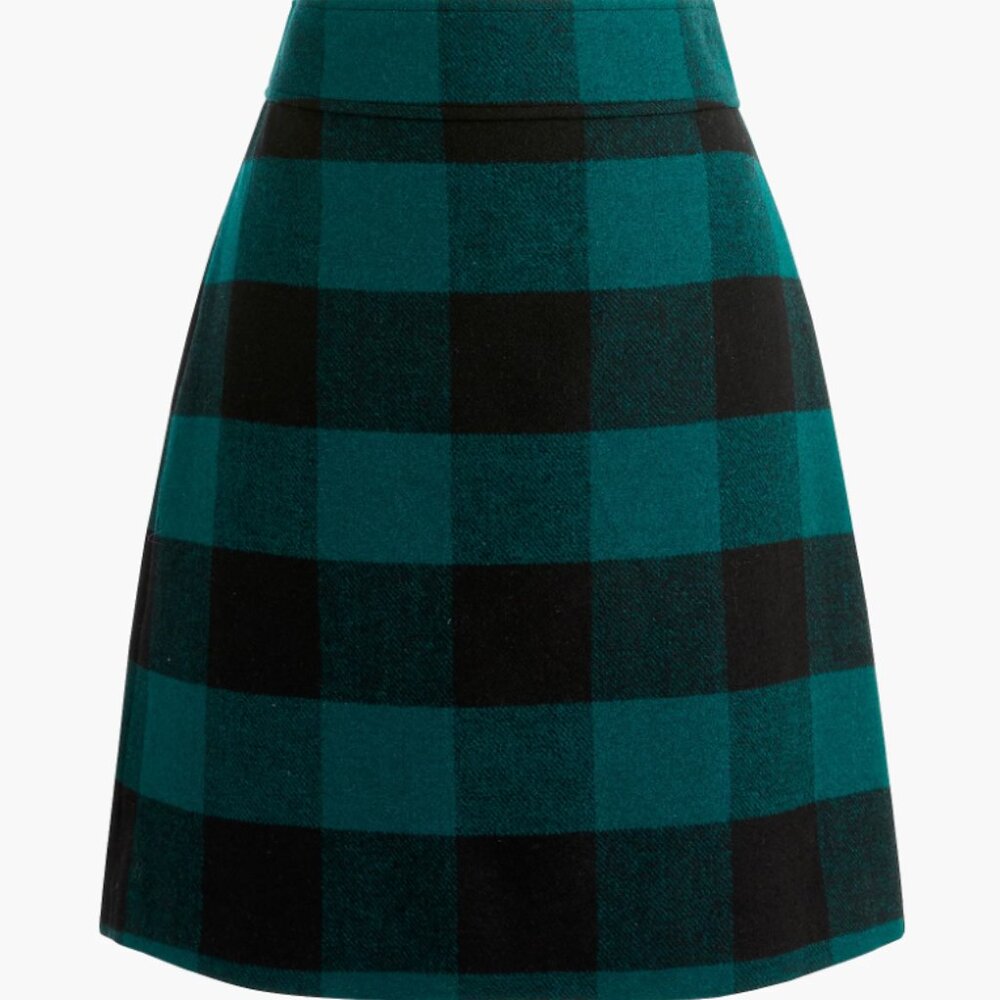 J Crew Wool-blend A-line mini skirt / 12 / ACADEMIC GREEN BLACK
